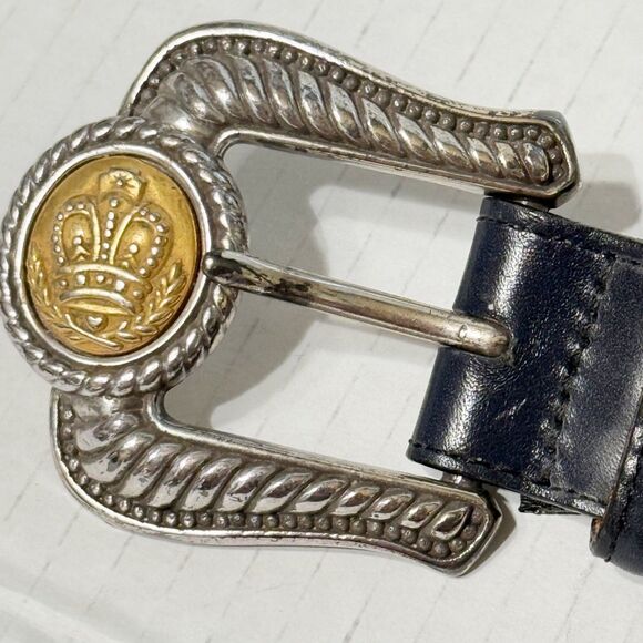 Brighton Museum Collection Vtg Belt 2 Tone Fleur de Lis & Crown 20914 Sz M Navy main image 9